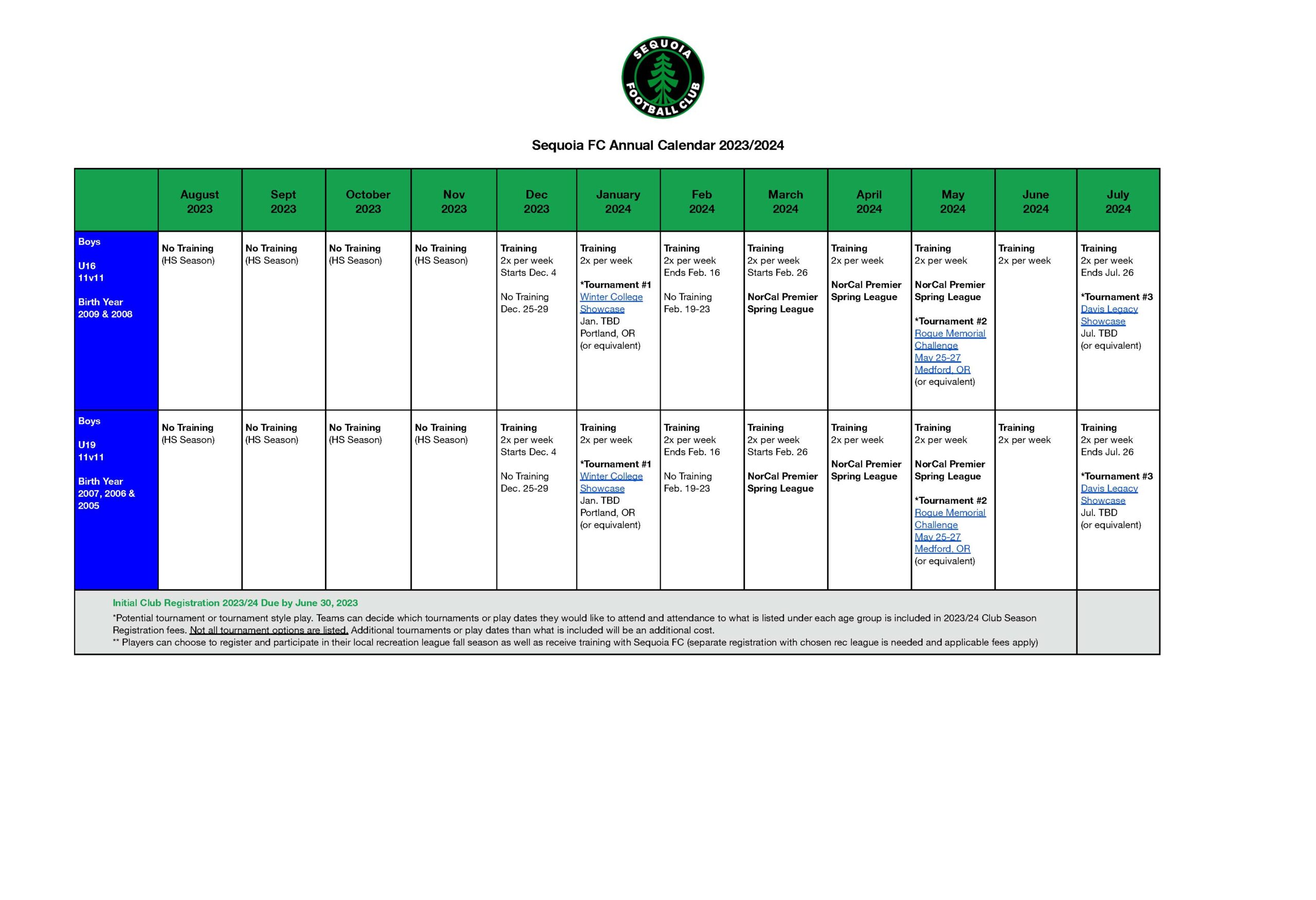 Sequoia FC Annual Calendar 2023-2024 Boys Page 2